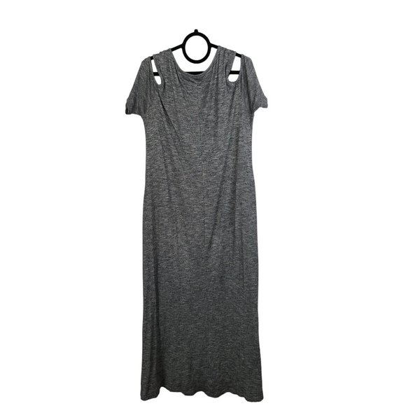 Soft Surroundings Maxi Dress Large Cold Shoulder Gray Pockets Short Sleeve - Picture 2 of 3